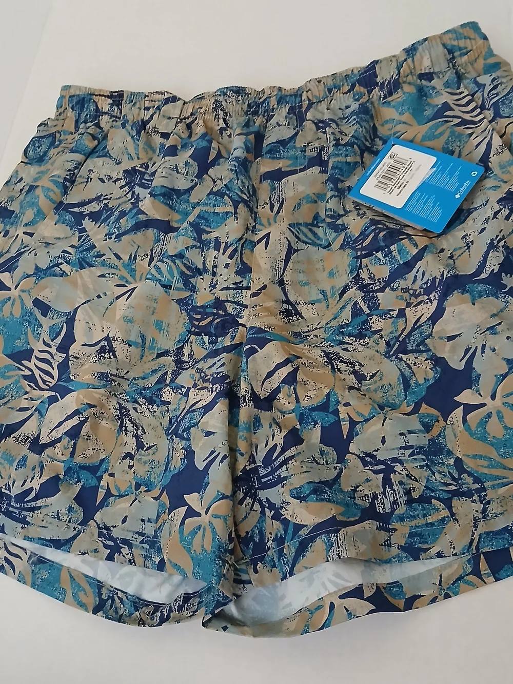 Columbia Blue & Sand Tropical Print Shorts Size M6L Short Court New $18 - Picture 10 of 13